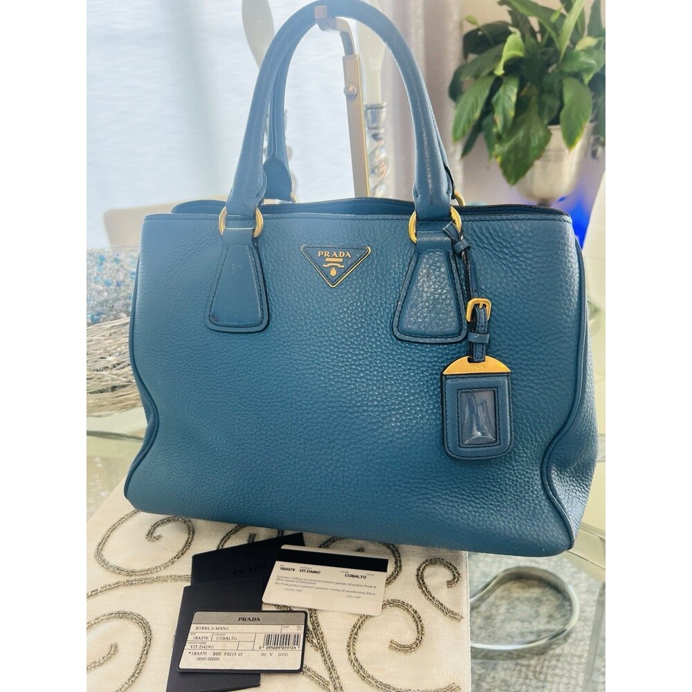 Prada Vitello Daino Borsa a Mano 1BA579 Handbag in Cobalto Blue Leather
